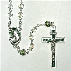 5mm Green Czech Crystal Multi-Faceted 5mm Rosaries with Silver Filigree with Crystal Our Father beads