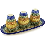 Polish Pottery Salt, Pepper & Seasoning Set. Hand made in Poland and artist initialed.