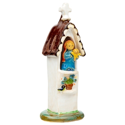 The Polish countryside is home to numerous wayside religious shrines.
Here is our artist's delightful rendition of one dedicated to Mary and Child. Hand made and painted by Polish folk artists Anna and Rajmund Kicman.