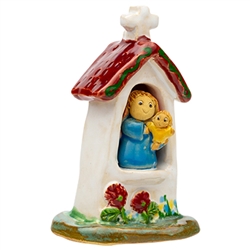 The Polish countryside is home to numerous wayside religious shrines.
Here is our artist's delightful rendition of one dedicated to Mary and Child. Hand made and painted by Polish folk artists Anna and Rajmund Kicman.