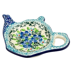 Polish Pottery 5" Tea Bag Plate. Hand made in Poland. Pattern U4803 designed by Teresa Liana.