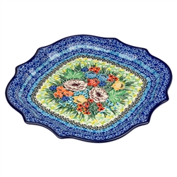 Polish Pottery 10.5" Fluted Luncheon Plate. Hand made in Poland. Pattern U4863 designed by Teresa Liana.