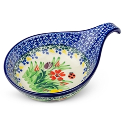 Polish Pottery 7" Condiment Dish. Hand made in Poland. Pattern U3787 designed by Krystyna Dacyszyn.