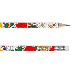 Beautiful folk design. Perfect for gifts.  Standard No.2 pencil with eraser.
7.5" long