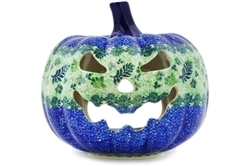 Polish Pottery 6" Pumpkin Jack-O'Lantern. Hand made in Poland and artist initialed.