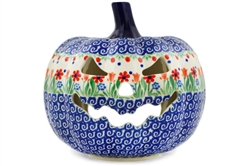 Polish Pottery 7" Pumpkin Jack-O'Lantern. Hand made in Poland and artist initialed.