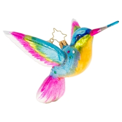 This little hummingbird knows how to run the show, he's a wonderful director. You can catch him conducting the Hummingbird Harmonica and afterwards, toasting with nectar.  DIMENSIONS: 2.75 in (H) x 4 in (L) x 5.75 in (W)