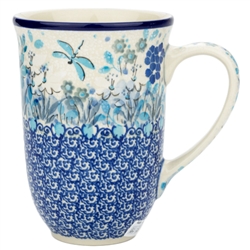 Polish Pottery 17 oz. Bistro Mug. Hand made in Poland. Pattern U4964 designed by Teresa Liana.