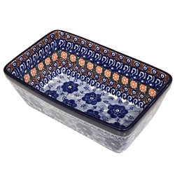 Polish Pottery 8" Loaf Pan. Hand made in Poland. Pattern U57A designed by Anna Pasierbiewicz.
