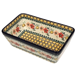Polish Pottery 8" Loaf Pan. Hand made in Poland. Pattern U4950 designed by Maria Starzyk.