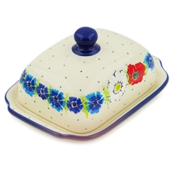 Polish Pottery 7" Butter Dish. Hand made in Poland and artist initialed.