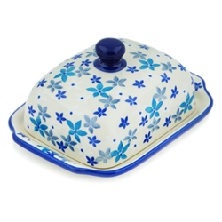 Polish Pottery 7" Butter Dish. Hand made in Poland and artist initialed.