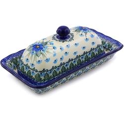 Polish Pottery 9" Butter Dish. Hand made in Poland. Pattern U4992 designed by Maria Starzyk.