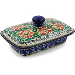 Polish Pottery 6.5" Butter Box. Hand made in Poland. Pattern U2121 designed by Lucyna Lenkiewicz.