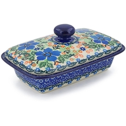 Polish Pottery 6.5" Butter Box. Hand made in Poland. Pattern U2145 designed by Irena Maczka.