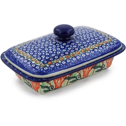 Polish Pottery 6.5" Butter Box. Hand made in Poland. Pattern U1807 designed by Anna Rycerz.