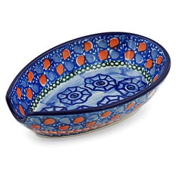 Polish Pottery 5" Spoon Rest. Hand made in Poland. Pattern U789 designed by Krystyna Dacyszyn.