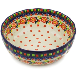 Polish Pottery 11" Fluted Serving Bowl. Hand made in Poland. Pattern U4766 designed by Maria Starzyk.