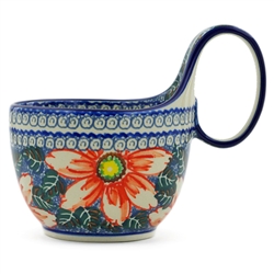 Polish Pottery 14 oz. Soup Bowl with Handle. Hand made in Poland. Pattern U1913 designed by Maryla Iwicka.