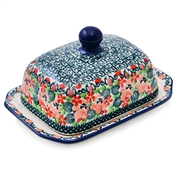Polish Pottery 6" Butter Dish. Hand made in Poland. Pattern U4797 designed by Teresa Liana.