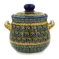 Polish Pottery 6" Jar with Lid and Handles. Hand made in Poland. Pattern U143 designed by Maryla Iwicka.