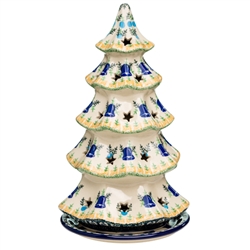 Polish Pottery 10" Votive Christmas Tree. Hand made in Poland. Pattern U689 designed by Janina Palka.