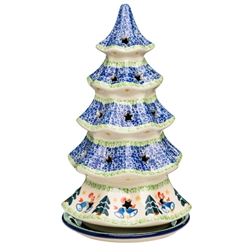 Polish Pottery 10" Votive Christmas Tree. Hand made in Poland and artist initialed.