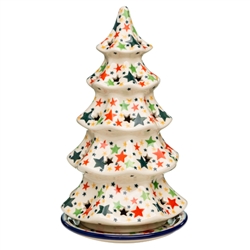 Polish Pottery 10" Votive Christmas Tree. Hand made in Poland and artist initialed.