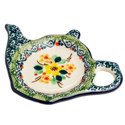 Polish Pottery 5" Tea Bag Plate. Hand made in Poland. Pattern U4726 designed by Teresa Liana.