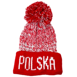 Display your Polish heritage!! Red and white stretch ribbed-knit winter cap with the word Polska (Poland).. Easy care acrylic fabric. Once size fits most. Made In Poland.