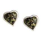 Heart Shape Amber Stud Earrings - Green 1 cm