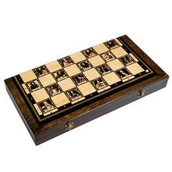 All wood chess set from Poland featuring portraits of the 32 kings of Poland and their dates of reign beginning with Mieszko I in 960 and ending with Stanislaus August Poniatowski in 1795. A beautiful way to enjoy and share your Polish heritage.