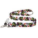 The lanyard is decorated with colorful roosters from the Lowicz cutout. The pattern on the lanyard is inspired by the traditional folk pattern from the Lowicz region. The leading elements of the cut-outs from Lowicz are roosters, peacocks and floral motif