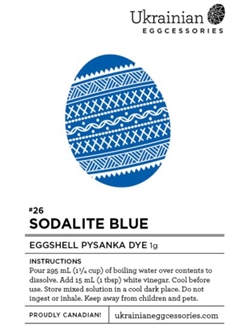 Non-edible chemical dye. 
&#8203;Sodalite Blue is a new bright blue eggshell dye. It can give you variations of blue depending on the length of your dye dip. Give it a quick dip for a lighter blue or leave it in for a deep bright color.