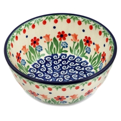 Polish Pottery 5" Ice Cream Bowl. Hand made in Poland and artist initialed.