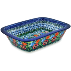 Polish Pottery 10" Rectangular Baker. Hand made in Poland. Pattern U4179 designed by Jolanta Okraska.