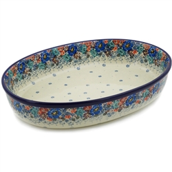 Polish Pottery 14" Oval Baker. Hand made in Poland. Pattern U4708 designed by Maria Starzyk.