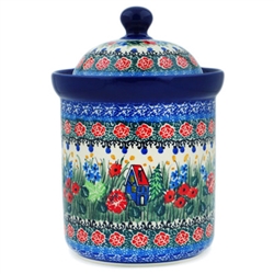 Polish Pottery 8.5" Canister. Hand made in Poland. Pattern U4025 designed by Teresa Liana.