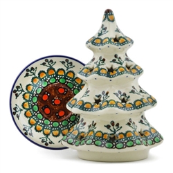 Polish Pottery 7" Votive Christmas Tree. Hand made in Poland. Pattern U79 designed by Teresa Liana.