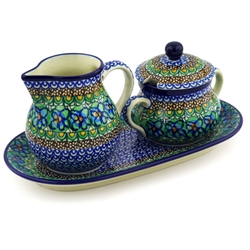 Polish Pottery 11" Sugar & Creamer Set. Hand made in Poland. Pattern U151 designed by Maryla Iwicka.