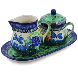 Polish Pottery 11" Sugar & Creamer Set. Hand made in Poland. Pattern U2021 designed by Teresa Liana.