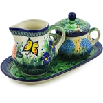 Polish Pottery 11" Sugar & Creamer Set. Hand made in Poland. Pattern U2211 designed by Teresa Liana.