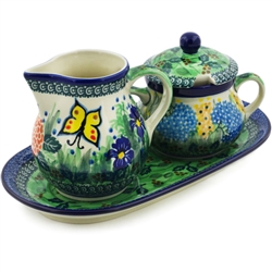 Polish Pottery 11" Sugar & Creamer Set. Hand made in Poland. Pattern U2211 designed by Teresa Liana.