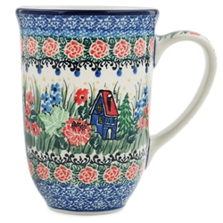 Polish Pottery 17 oz. Bistro Mug. Hand made in Poland. Pattern U4025 designed by Teresa Liana.