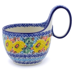 Polish Pottery 14 oz. Soup Bowl with Handle. Hand made in Poland. Pattern U4202 designed by Maryla Iwicka.