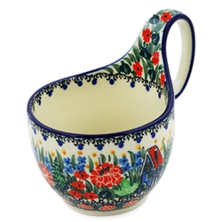 Polish Pottery 14 oz. Soup Bowl with Handle. Hand made in Poland. Pattern U4025 designed by Teresa Liana.