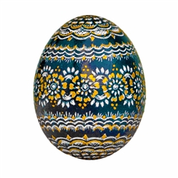 This beautifully designed duck egg is hand painted by master folk artist Krystyna Szkilnik from Opole, Poland. The painting is done in the traditional style from Opole.