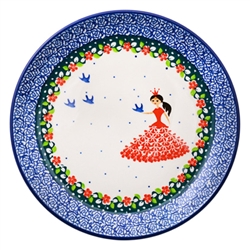 Polish Pottery 8" Dessert Plate. Hand made in Poland and artist initialed.