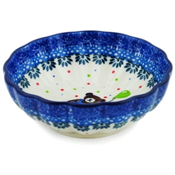 Polish Pottery 4.5" Fluted Bowl. Hand made in Poland. Pattern U4885 designed by Teresa Liana.