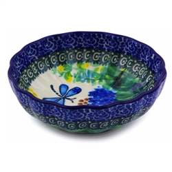 Polish Pottery 4.5" Fluted Bowl. Hand made in Poland. Pattern U2021 designed by Teresa Liana.